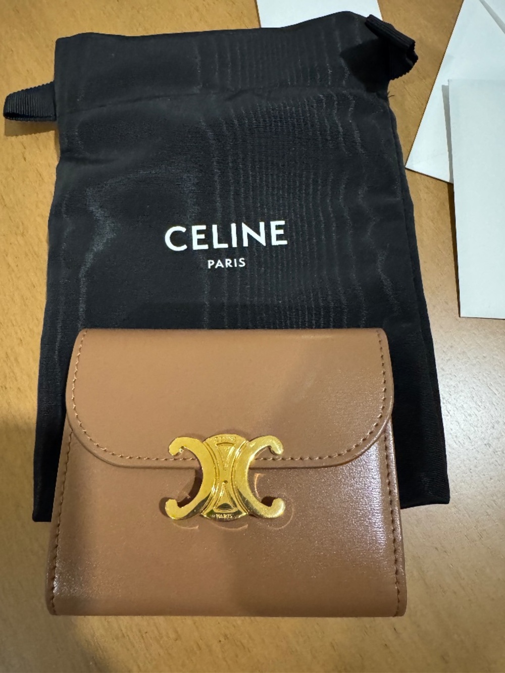 Celine Small Flap Triomphe Wallet  in Shiny Calfskin Bronze